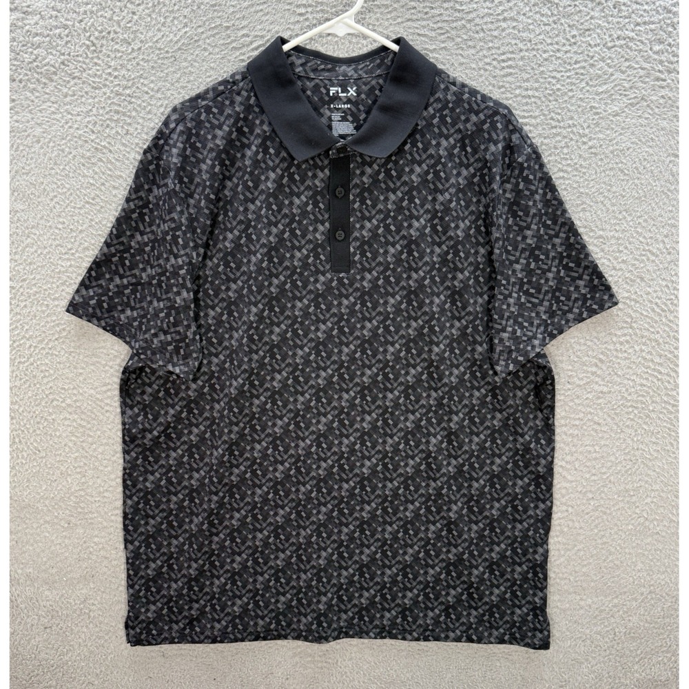 FLX Shirt Adult XL Black Geometric Polo Stretch Performance Golf Athleisure Mens